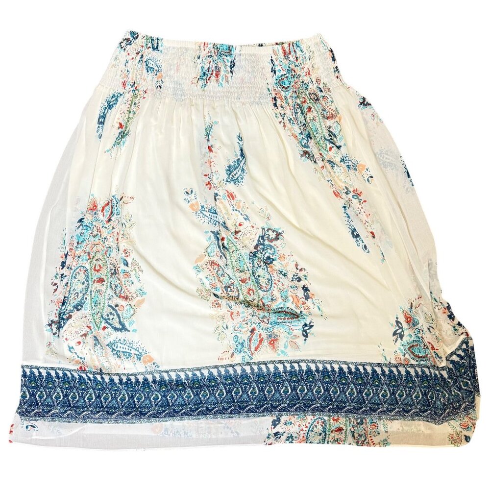 J. Jill Womens White Boho Floral Print Smocked Waist Skirt L - Picture 2 of 6